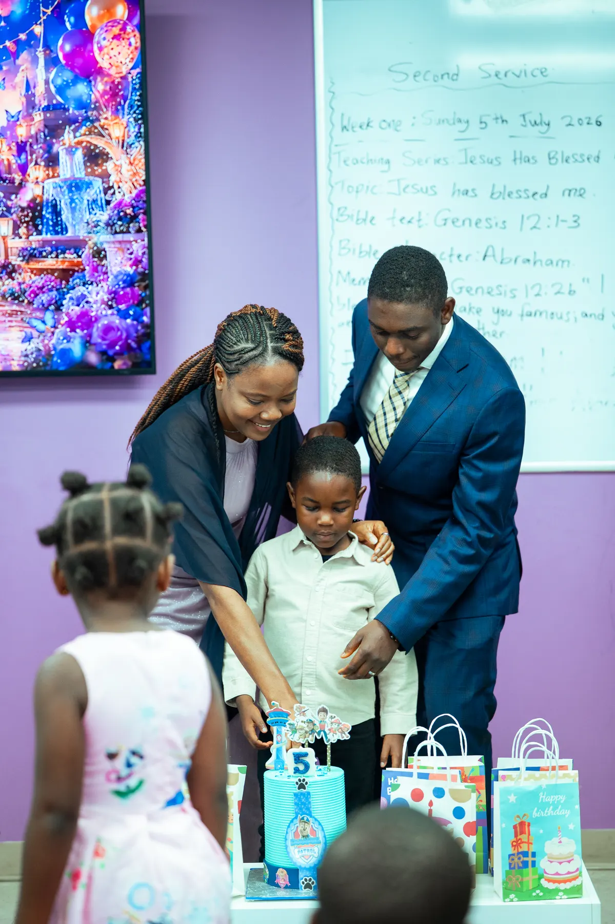 Parents and children together in the Kids Church classroom